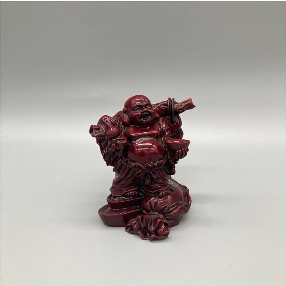 Vintage Red Resin Set 3 Laughing Buddha Collectible Figures Home Decor EUC - Picture 7 of 12